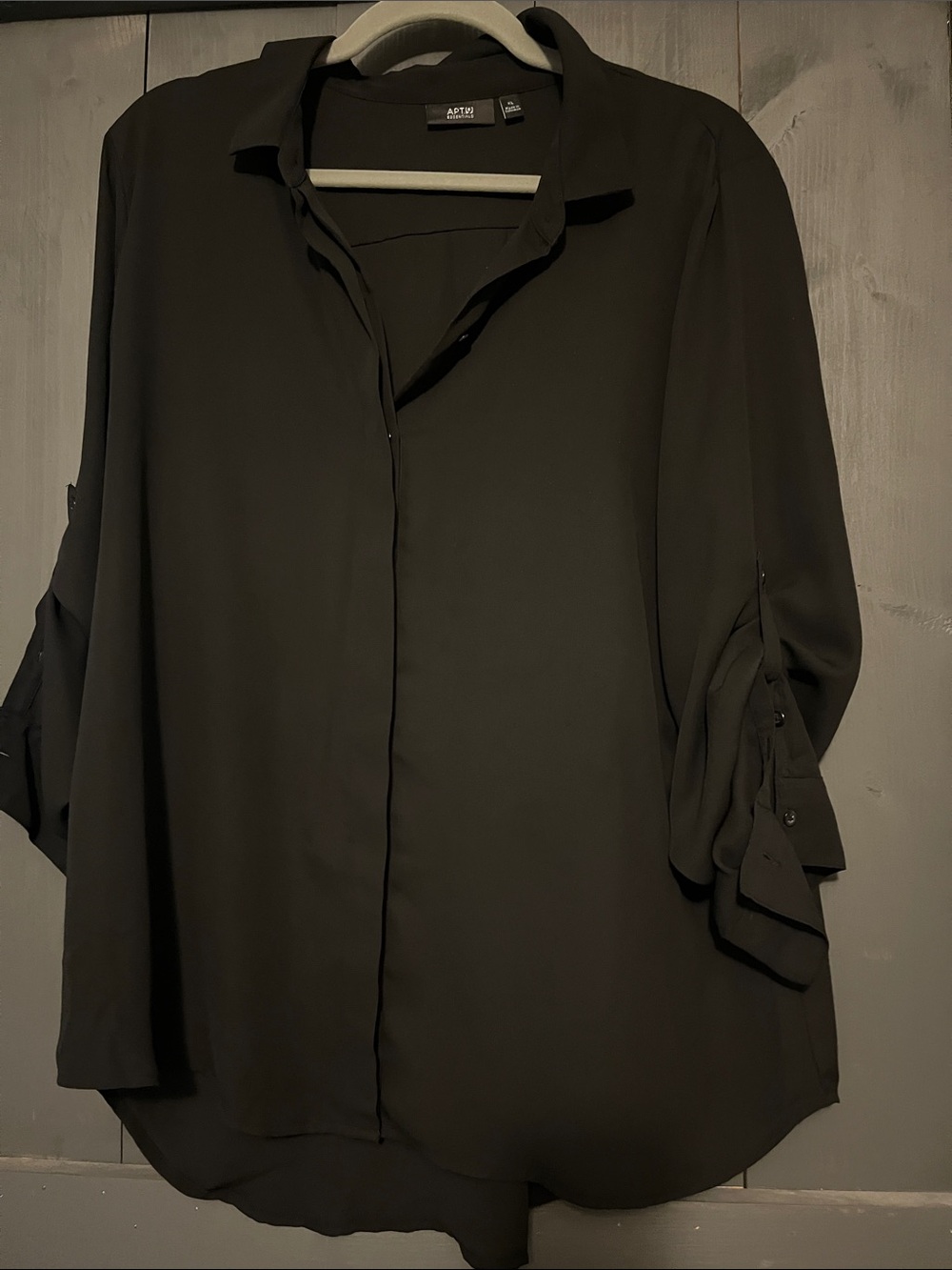 A New Day Black Roll-Sleeve Button-Front Blouse